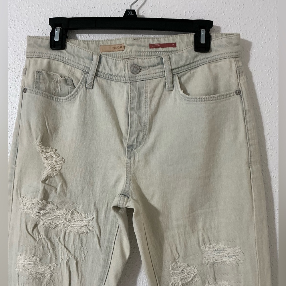 PILCRO Anthropologie Destroyed Mid-Rise Slim Boyfriend Jeans Light Wash Sz 27 - Picture 7 of 15